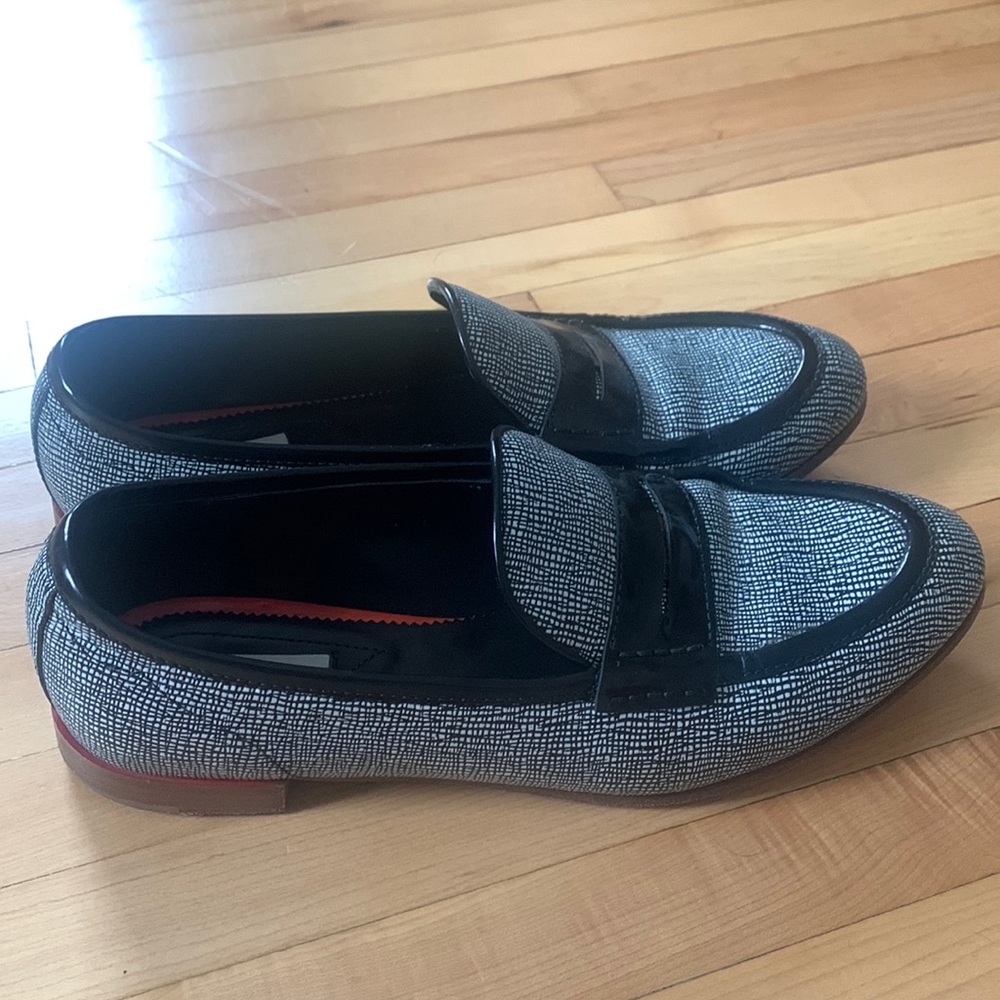 Rag & Bone Dina Black White Saffiano Leather Penny Loafers
